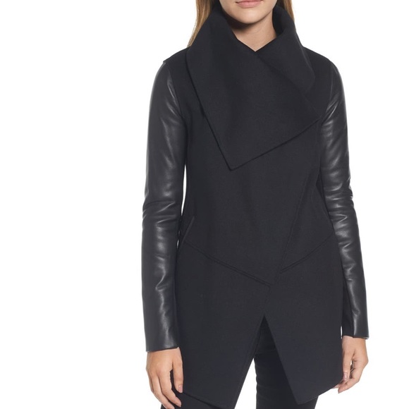 mackage leather sleeve jacket